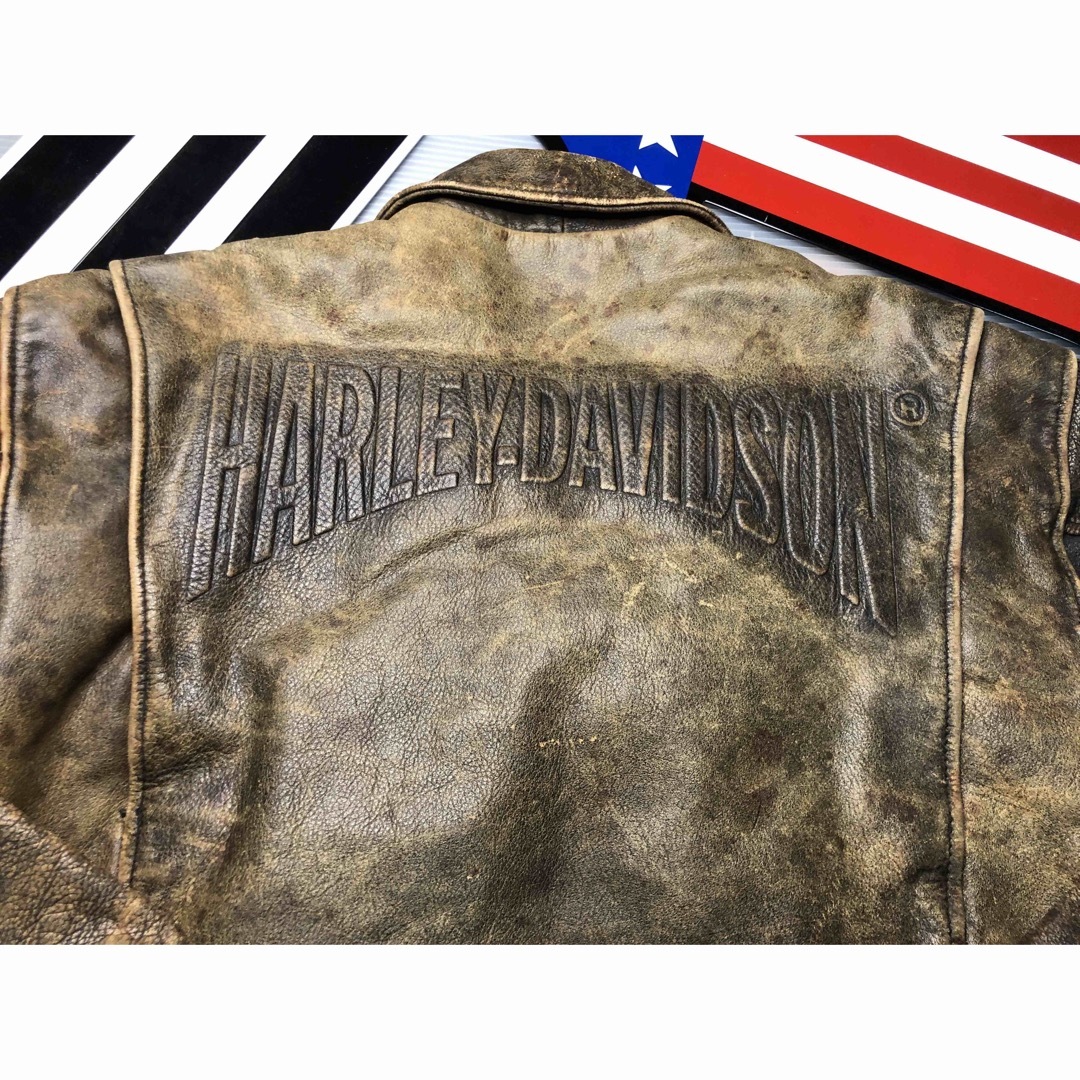 Harley Davidson(ハーレーダビッドソン)の【レアモデル！背ロゴエンボス】ハーレーダビットソンW本革製　ライダースジャケット メンズのジャケット/アウター(レザージャケット)の商品写真