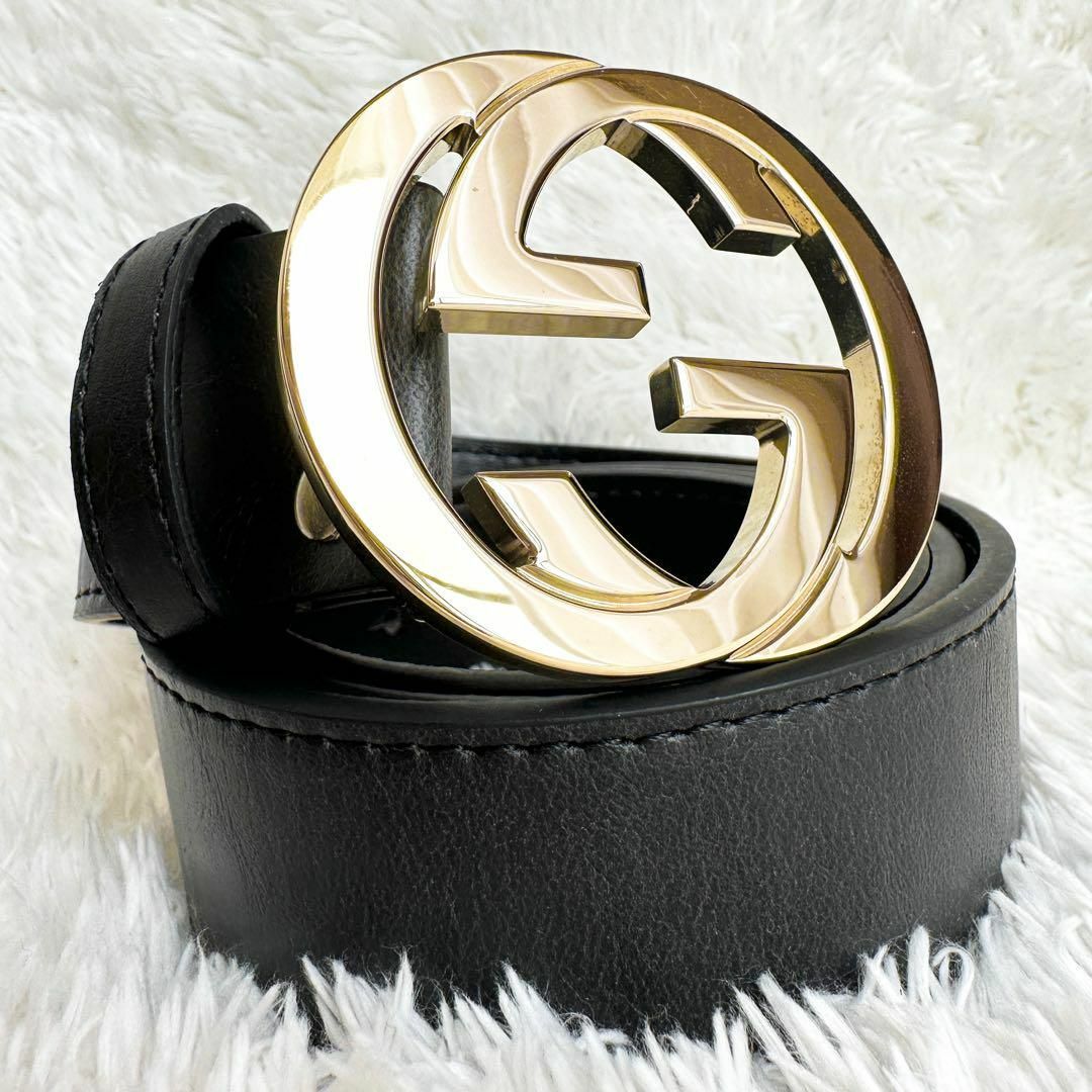 極美品 GUCCI グッチ ダブルGバックル レザーベルト 黒-