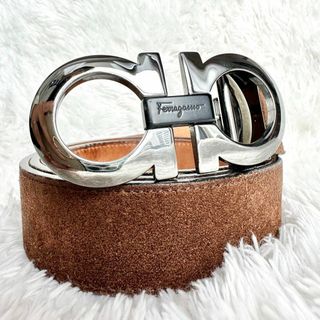 サルヴァトーレフェラガモ(Salvatore Ferragamo)の【美品】フェラガモ ベルト ダブルガンチーニ シルバー ブラック(ベルト)