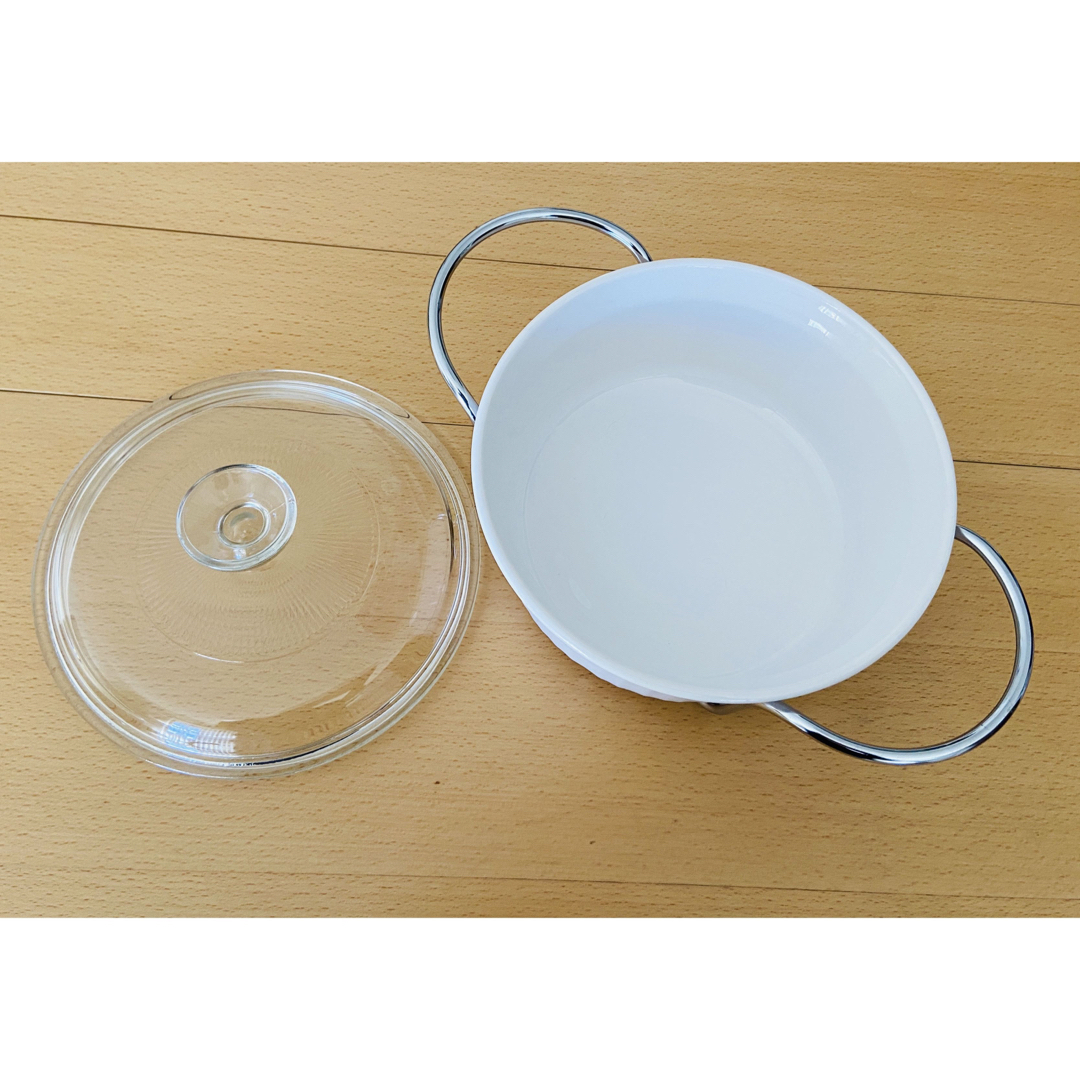 Pyrex(パイレックス)の【Pyrex】CORNING WARE ホルダー付 キャセロール（F-5-B） インテリア/住まい/日用品のキッチン/食器(調理道具/製菓道具)の商品写真