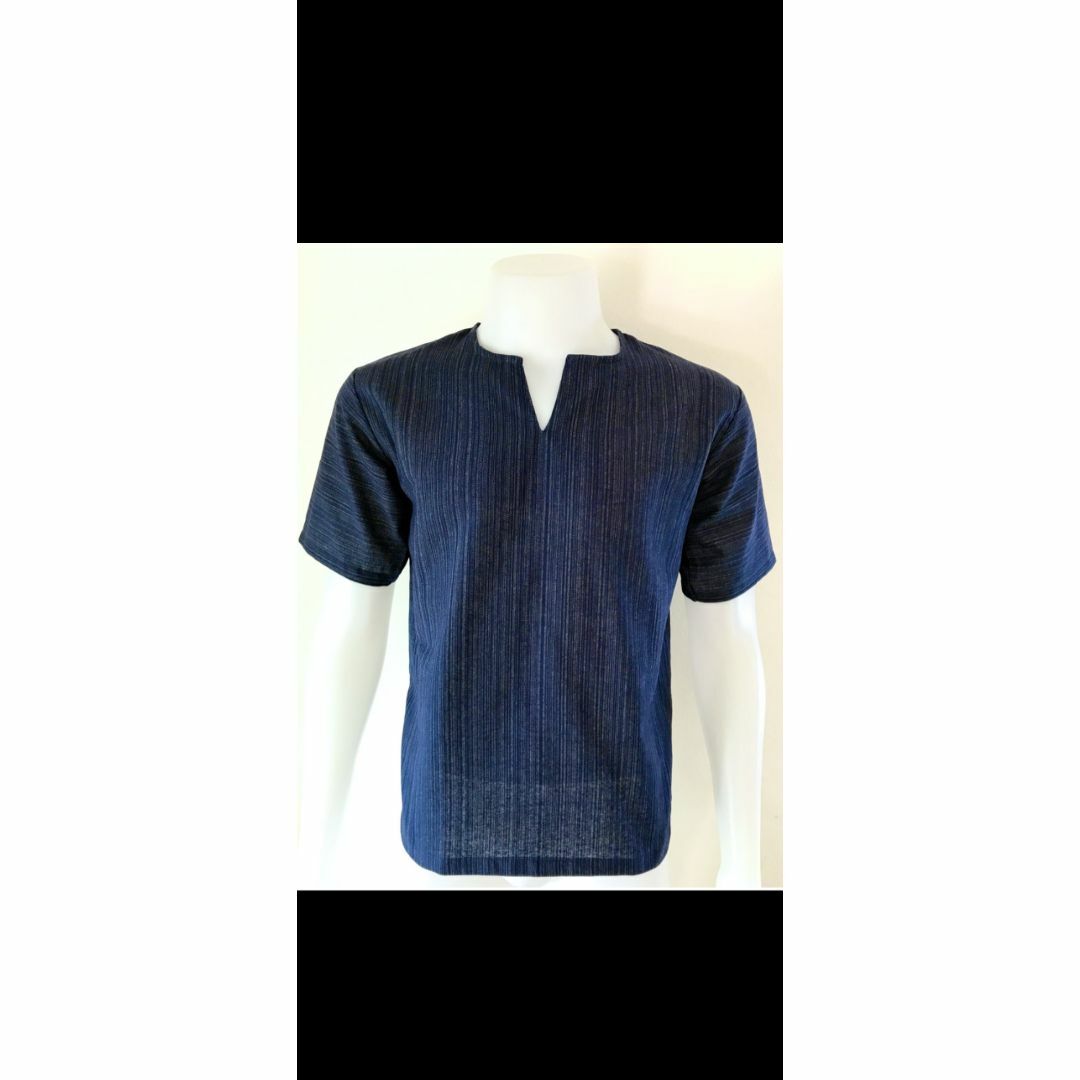 アジアン エスニック Tシャツ Vネック 半袖  ダイダイ ネイビー XL レディースのトップス(Tシャツ(半袖/袖なし))の商品写真