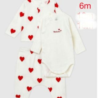 プチバトー(PETIT BATEAU)のハートプリント3点セット(肌着/下着)