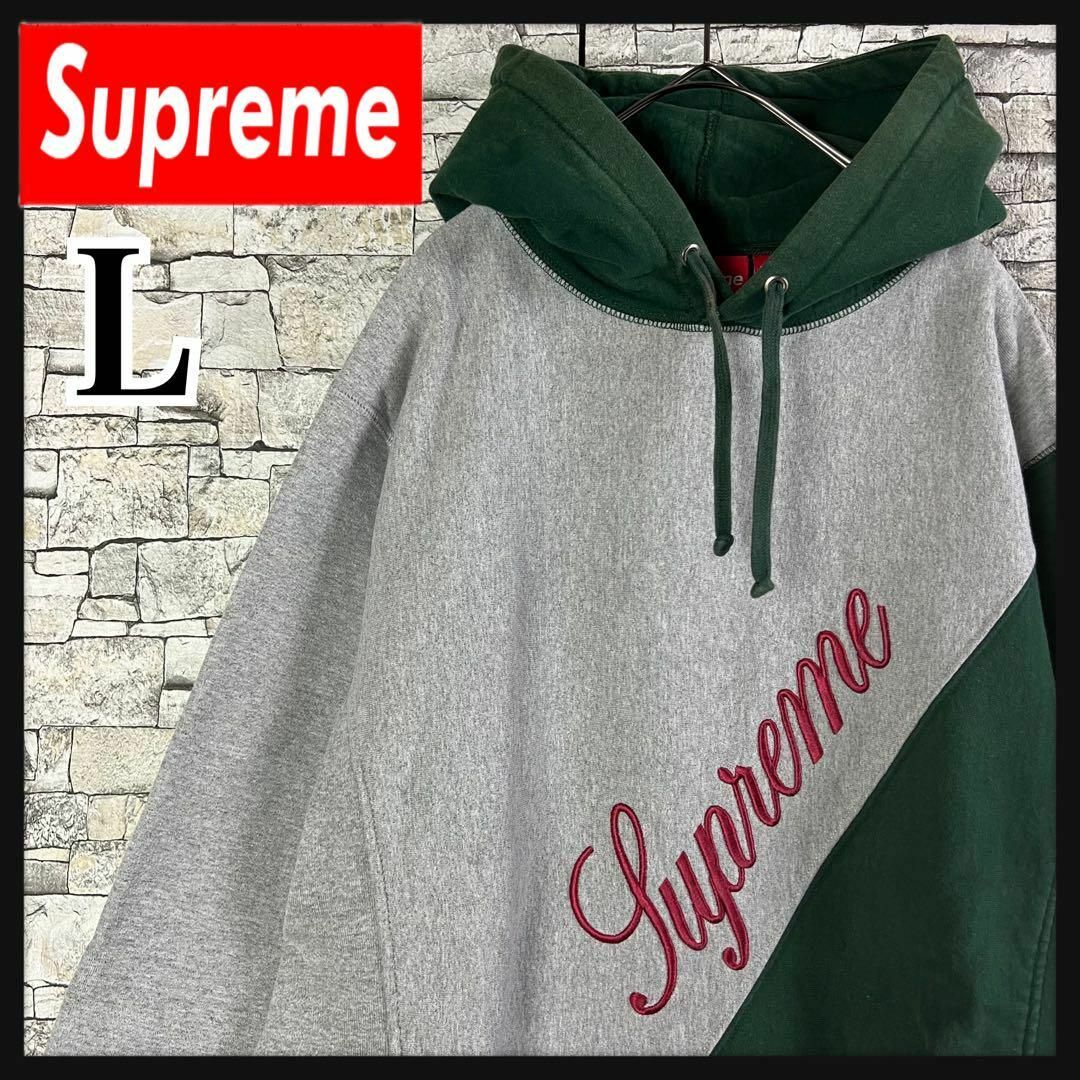 【希少デザイン】Supreme デカロゴ　即完売モデル　入手困難　パーカー　L