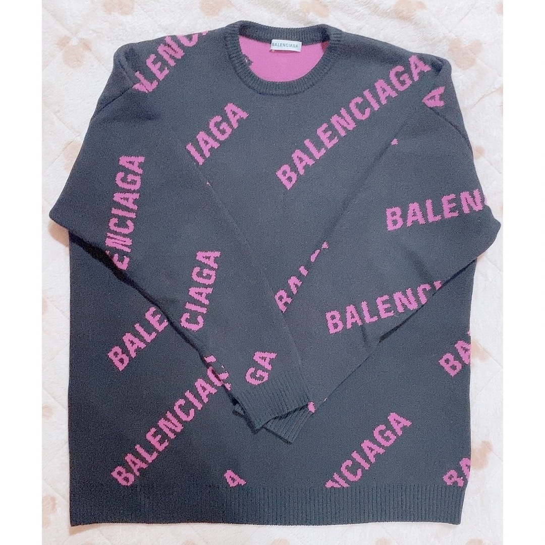 なし着丈BALENCIAGA バレンシアガ ニット セーター 黒 ブラック ピンク ロゴ