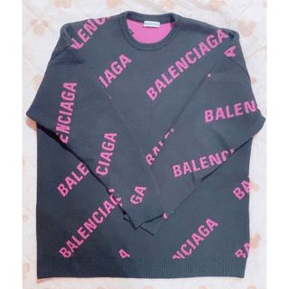 バレンシアガ(Balenciaga)のBALENCIAGA バレンシアガ ニット セーター 黒 ブラック ピンク ロゴ(ニット/セーター)