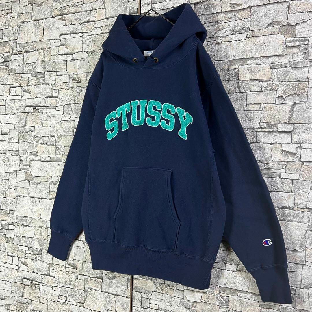 STUSSY - 【超人気デザイン】STUSSY パーカー 刺繍 パイル アーチロゴ