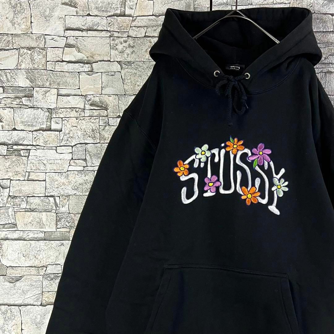 STUSSY - 【人気デザイン】STUSSY 刺繍 パーカー アーチロゴ 花柄 入手