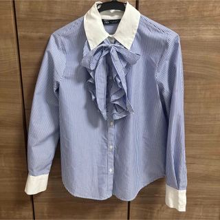 ザラ(ZARA)のZARA フリル リボン シャツ S(シャツ/ブラウス(長袖/七分))