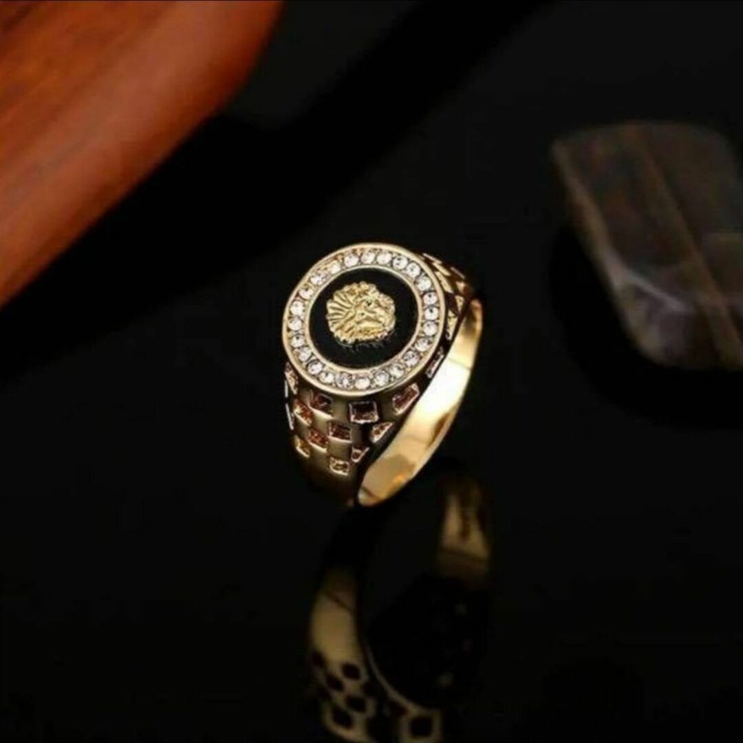 【SALE】リング メンズ ライオンヘッド ゴールド 金色 合金 指輪 2０号 メンズのアクセサリー(リング(指輪))の商品写真