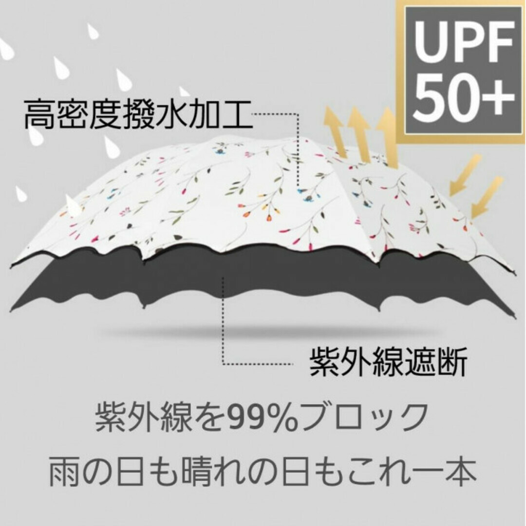 紫外線99%カット 晴雨兼用傘 日傘 折畳傘  UVカット 耐風 小花柄 黄色 レディースのファッション小物(傘)の商品写真