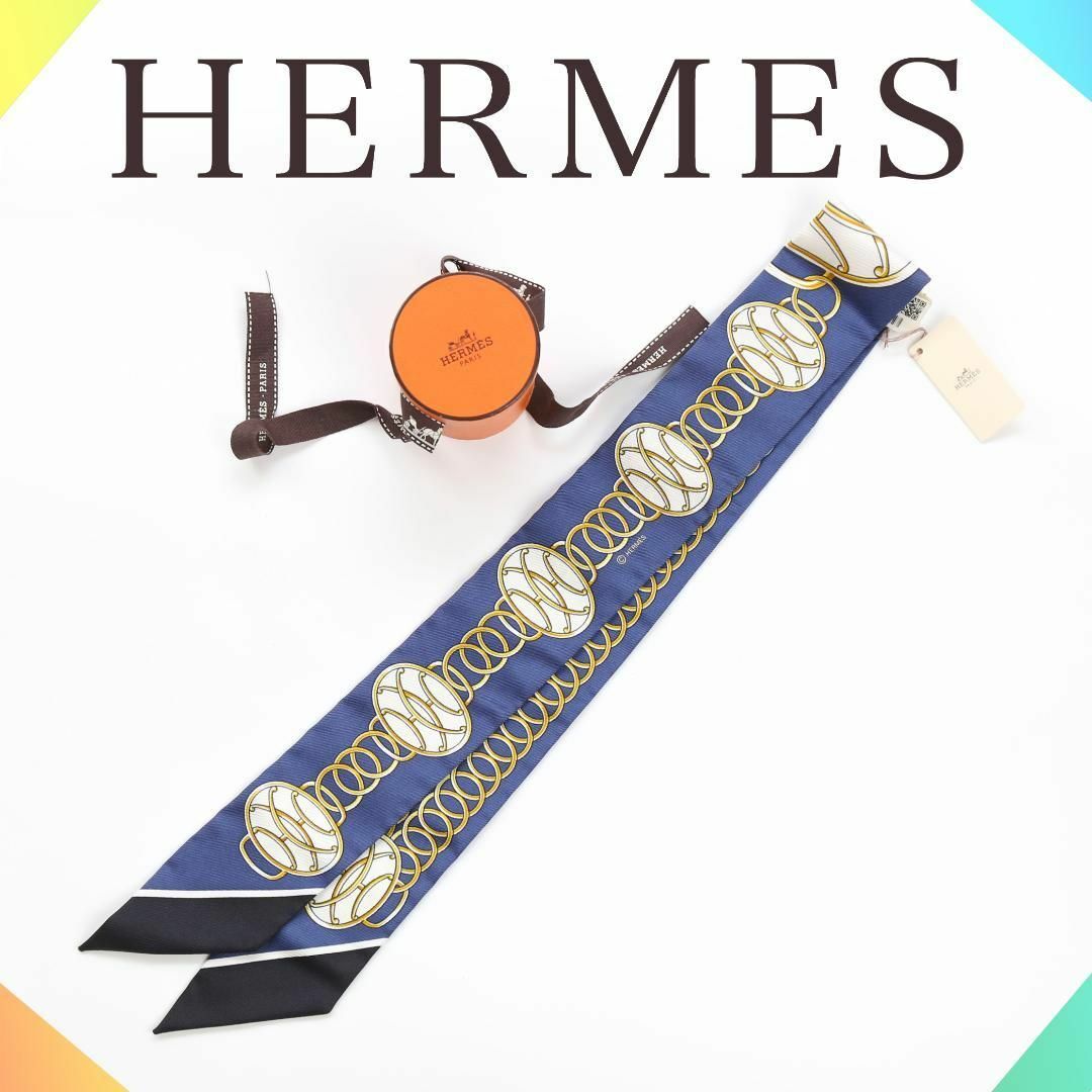 Hermes(エルメス)のエルメス HERMES ツイリースカーフ ブルー シルク100% 新品未使用 レディースのファッション小物(バンダナ/スカーフ)の商品写真