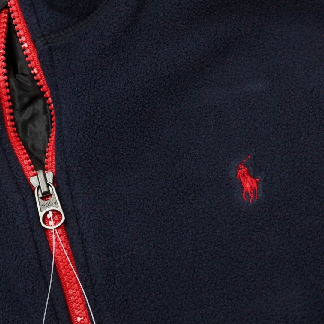 POLO RALPH LAUREN(ポロラルフローレン)の【中古】ポロ ラルフローレン Polo Ralph Lauren ポリエステル ジップアップ フリース ベスト ネイビーxレッド【サイズXL】【レディース】 レディースのジャケット/アウター(その他)の商品写真