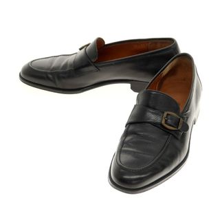 サルヴァトーレフェラガモ(Salvatore Ferragamo)の【中古】サルヴァトーレフェラガモ Salvatore Ferragamo 型押しレザー ストラップローファー ブラック【サイズ7 1/2 EE】【メンズ】(ドレス/ビジネス)