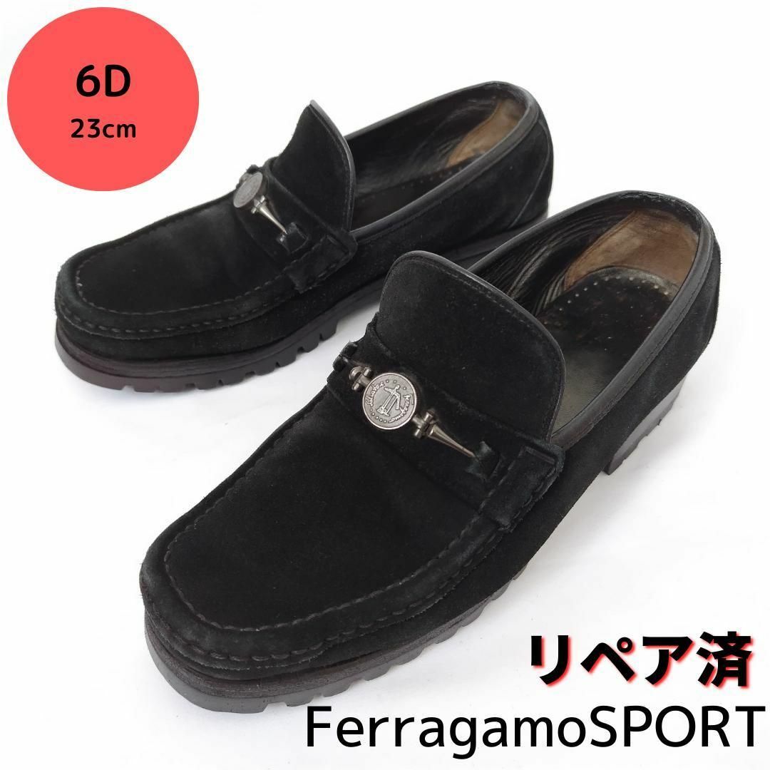 Ferragamo【フェラガモスポーツ】コインモチーフ スエード ローファー6Dヒール