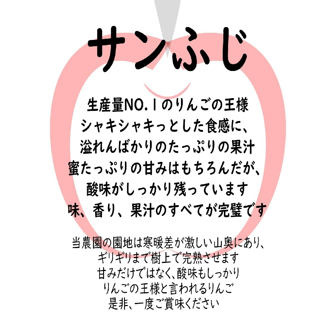 【山形県朝日町産】蜜入りりんご　サンふじ5キロ（大小混合・訳あり品）16-20玉 食品/飲料/酒の食品(フルーツ)の商品写真