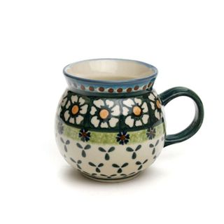 ポーリッシュポタリー(Polish Pottery)の未使用　ポーリッシュマグ・小　(W101-25A)　カモミール　グリーン(グラス/カップ)