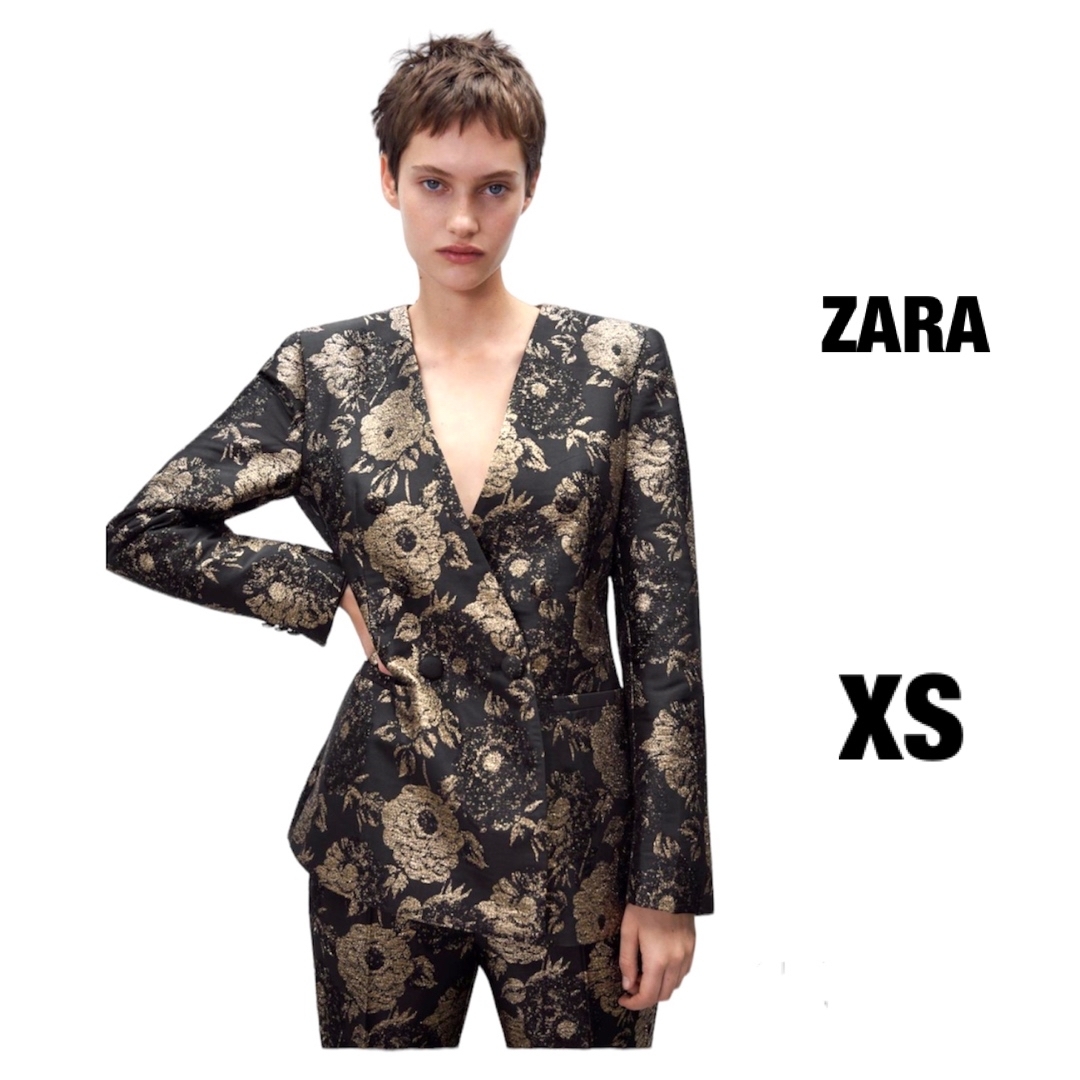 ☆【新品未使用】ZARA ザラ ダブルジャケット ノーカラー 花柄のサムネイル