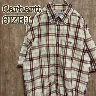 カーハート(carhartt)のCarhartt カーハート　半袖BDシャツ　革ロゴ　ベージュチェック　L(シャツ)