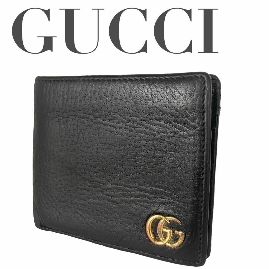 Gucci - GUCCI グッチ 折り財布 コンパクト 黒 インターロッキング