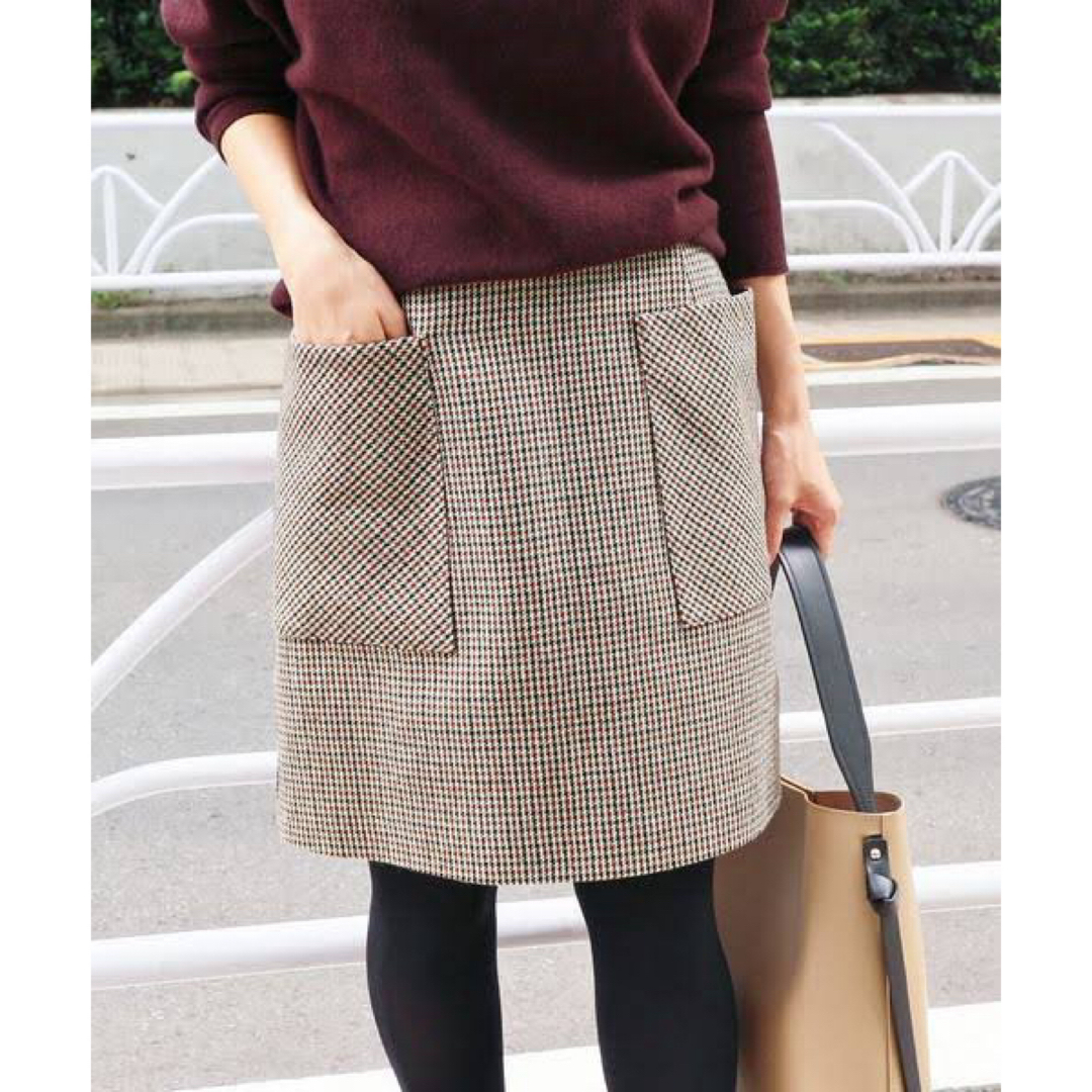 IENA(イエナ)のイエナ IENA チェック台形スカート  34 茶 ブラウン レディースのスカート(ひざ丈スカート)の商品写真