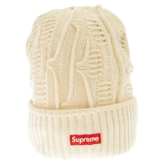 シュプリーム(Supreme)のSUPREME シュプリーム 13AW Cosby Beanie スモールボックスロゴ ケーブルニットビーニー ホワイト(ニット帽/ビーニー)