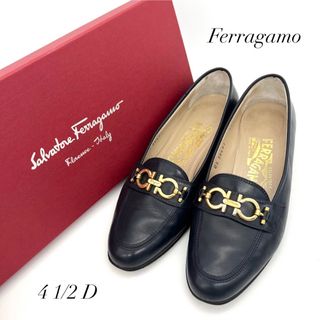 美品 サルヴァトーレ フェラガモ Salvatore Ferragamo ローファー モカシン バックル クロコ型押し シューズ レディース 6.5M(24cm相当) ブラック