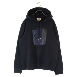 エルメス(Hermes)のHERMES エルメス Leather Patch Hoodie レザーパッチフーディーパーカー ネイビー(パーカー)