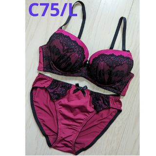 Ｃ７５/Ｌ★編みレース★セクシーブラジャーショーツセット★新品(ブラ&ショーツセット)