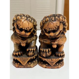 仏教工芸品 縁起 風水 獅子 2セット(彫刻/オブジェ)