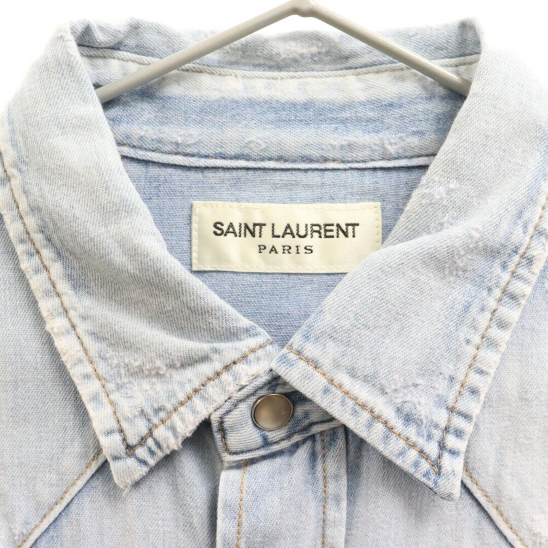 Saint Laurent(サンローラン)のSAINT LAURENT PARIS サンローランパリ 20AW クラッシュダメージ加工 ウエスタン長袖デニムシャツ インディゴ 601702 メンズのトップス(シャツ)の商品写真