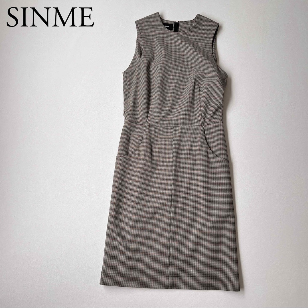 美品　SINME シンメ　ノースリーブワンピース 膝下丈　千鳥柄