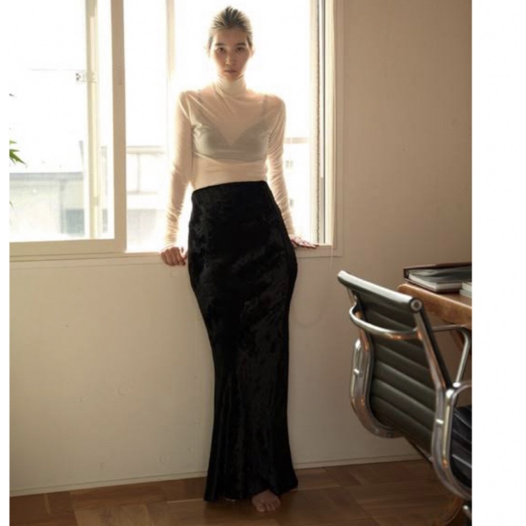 velvet long skirt black Ssize ENOF