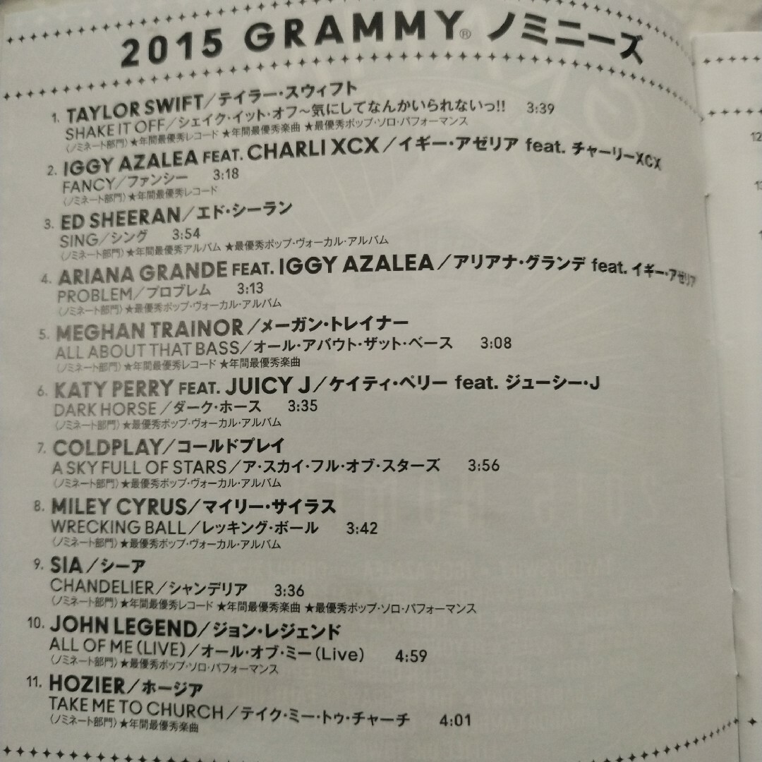 2015　GRAMMY（R）ノミニーズ エンタメ/ホビーのCD(ポップス/ロック(洋楽))の商品写真