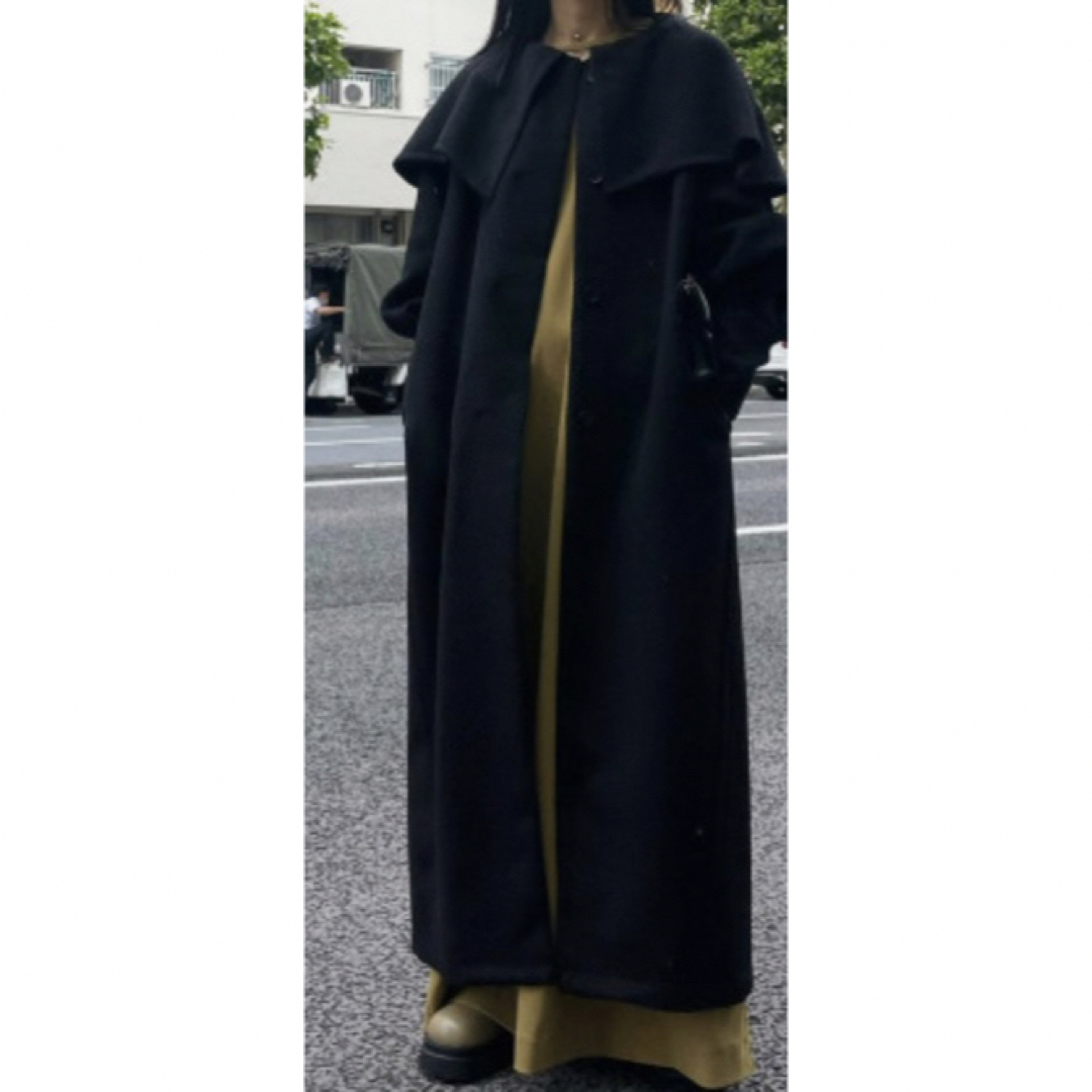 2WAY CAPE PUFF SLEEVE COATブラックS