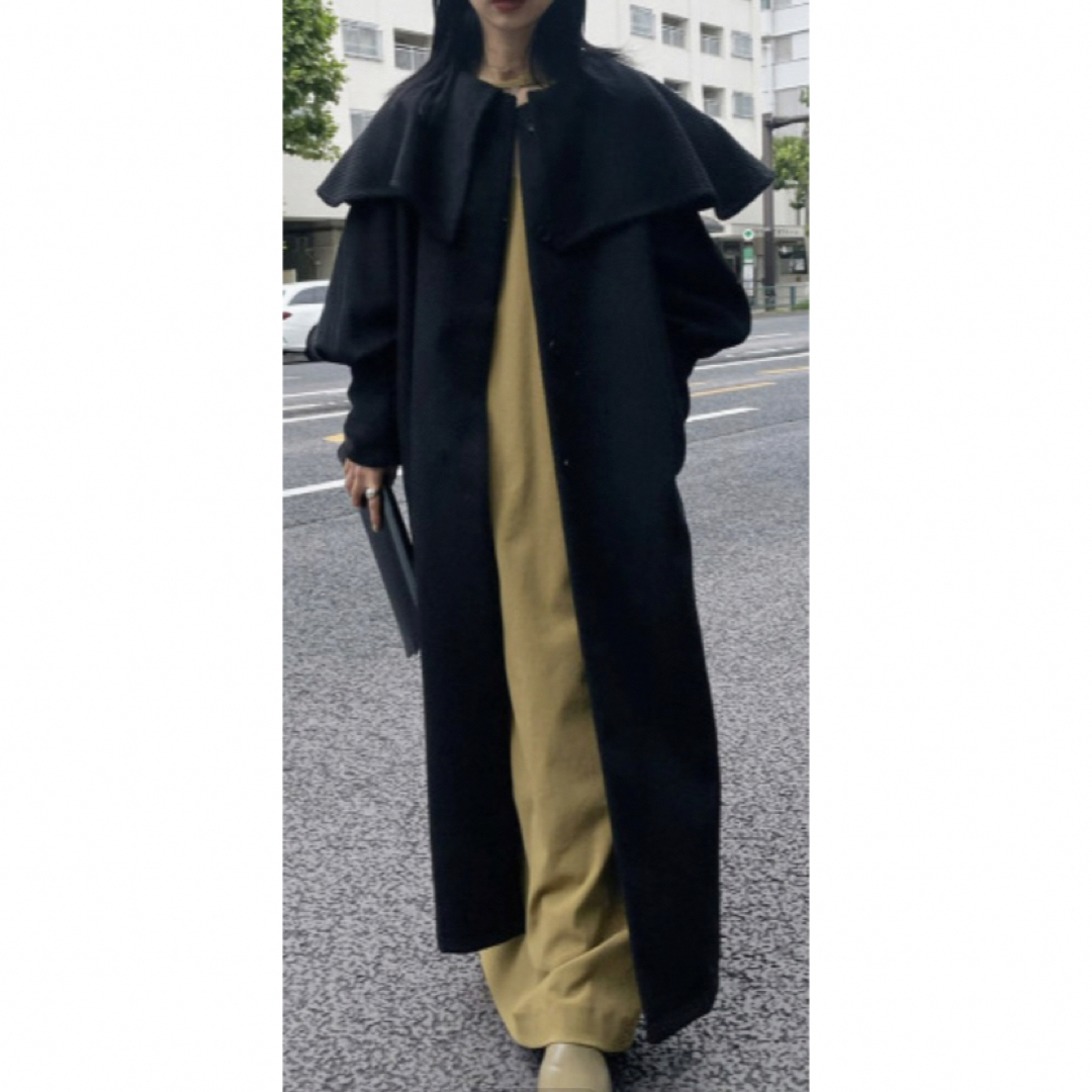 2WAY CAPE PUFF SLEEVE COATブラックS