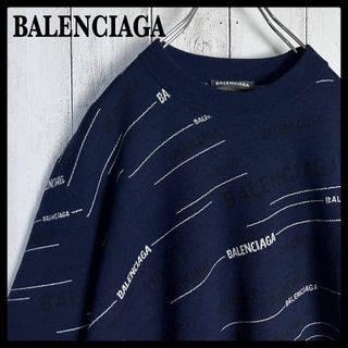 BALENCIAGA バレンシアガ ニット・セーター M 青x黒(総柄)