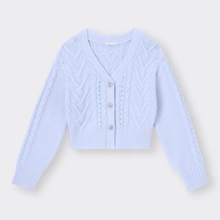 GU ビジューボタンケーブルカーディガン ブルー BLUE