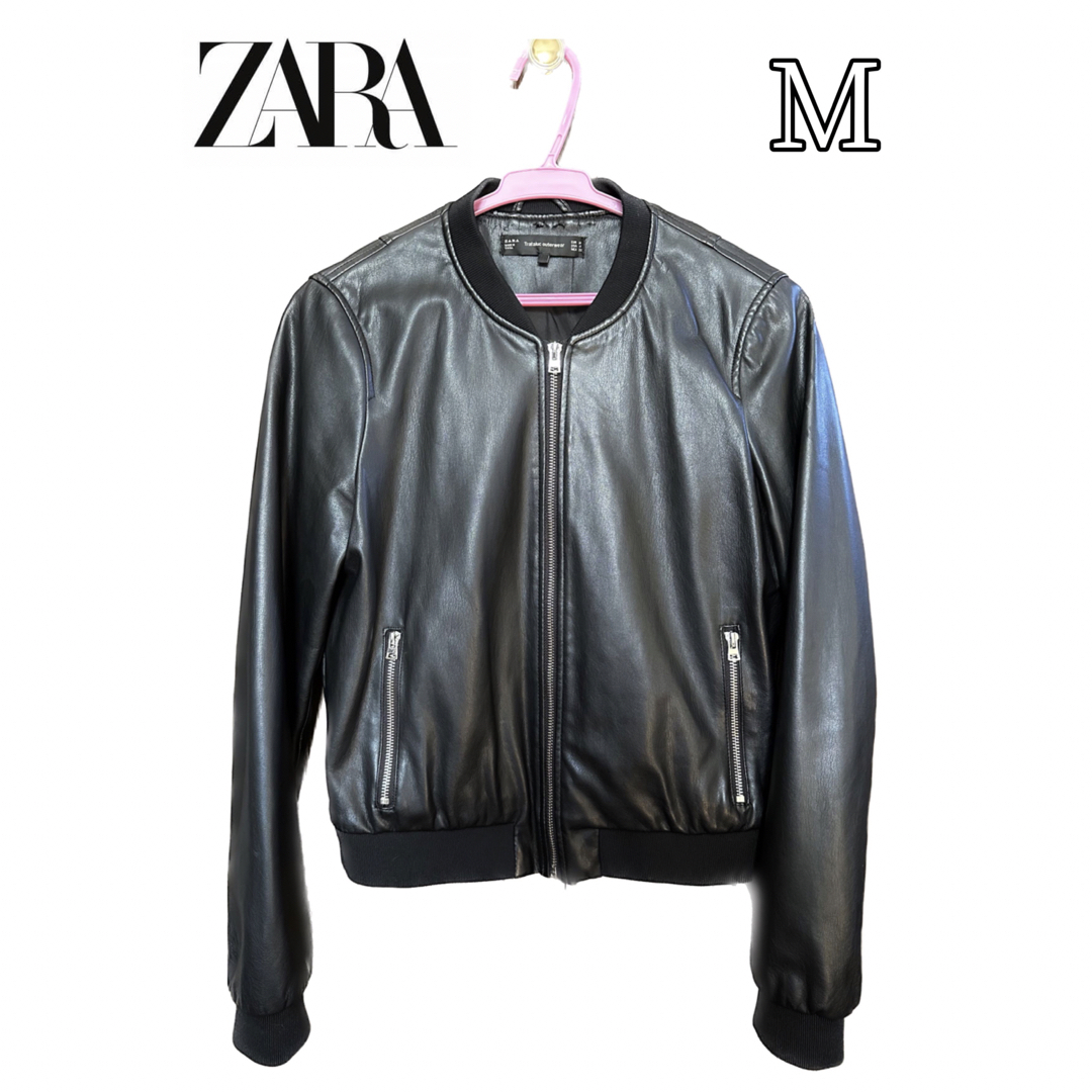 ZARA(ザラ)のZARA ノーカラー ライダースジャケット ブラック M レディースのジャケット/アウター(ライダースジャケット)の商品写真