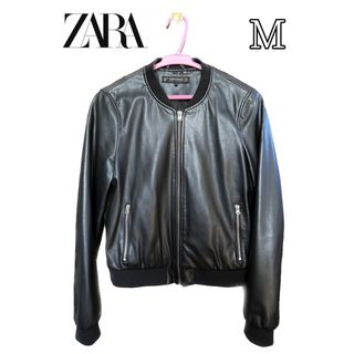 ザラ(ZARA)のZARA ノーカラー ライダースジャケット ブラック M(ライダースジャケット)