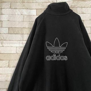 アディダス(adidas)のadidas アディダス ハーフジップ フリース 両面刺繍 トレフォイル 黒 白(ブルゾン)