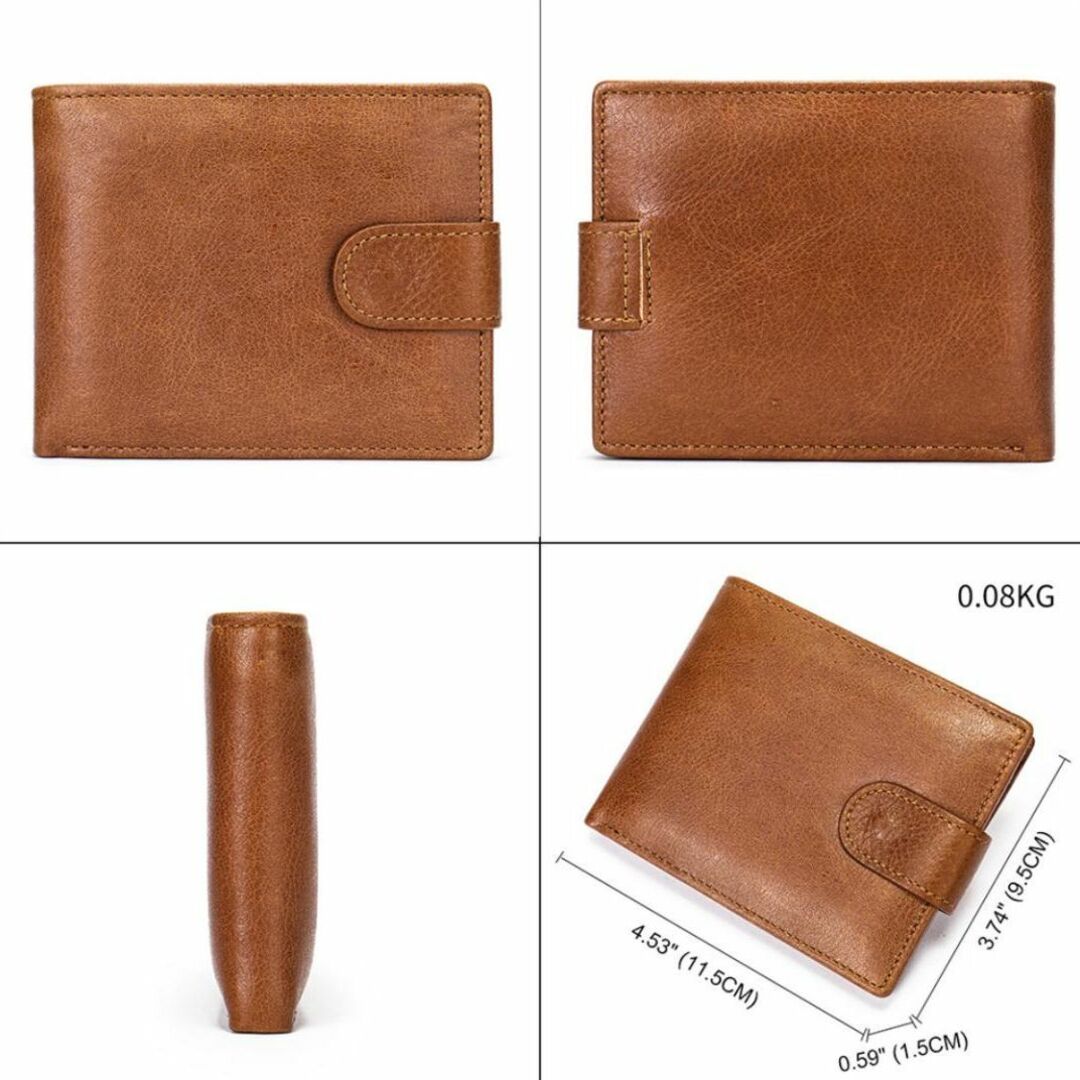 【300320F】二つ折り ミニ財布 ビジネスショートメンズオープン財布ブラウン メンズのファッション小物(折り財布)の商品写真