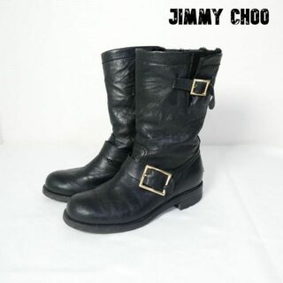 ジミーチュウ(JIMMY CHOO)の良品 Jimmy Choo レザー ボア ラウンドトゥ エンジニアブーツ(ブーツ)