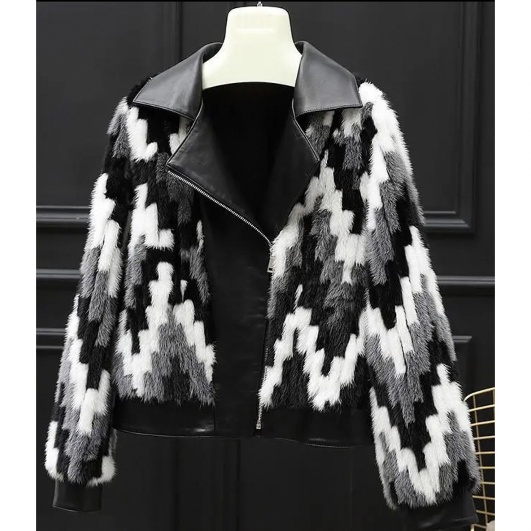 新品タグ付き✨最高級 ミンク&羊革 &中棉コート黒ライダースジャケット毛皮ファーサイズ