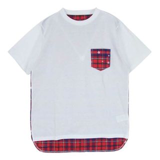 ユニフォームエクスペリメント(uniform experiment)のuniform experiment ユニフォームエクスペリメント Ｔシャツ UE-178062 BACK PANEL POCKET LONG TEE コットン チェック 切り替え ポケット Tシャツ ホワイト系【中古】(シャツ)