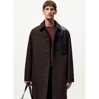 ザラ(ZARA)のZARA×STUDIO NICHOLSON⭐️パッチレザーコートSオーバーサイズ(ステンカラーコート)