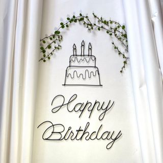 ワイヤークラフト　誕生日　ケーキ　写真　Happy Birthday 飾りアート(その他)