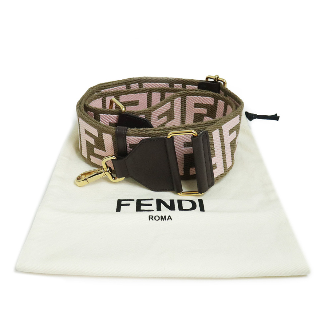 FENDI(フェンディ)のフェンディ ストラップ ユー FFロゴ ショルダーストラップ ファブリック カーフスキン レザー カーキ ピンク ブラウン 茶 ゴールド金具 8AV134 FENDI（未使用　展示品） レディースのバッグ(その他)の商品写真