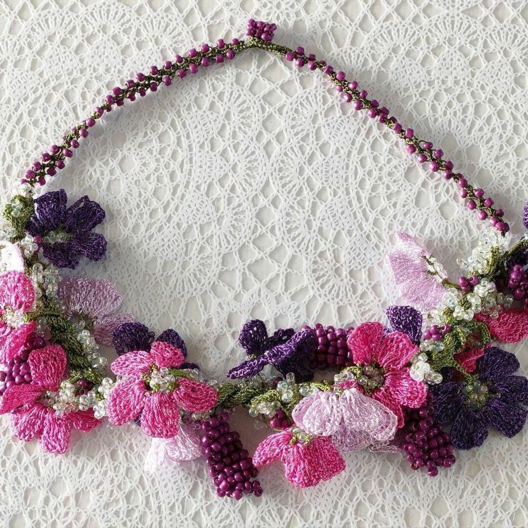 ハンドメイド ネックレス オヤネックレス オヤ刺繍 花柄