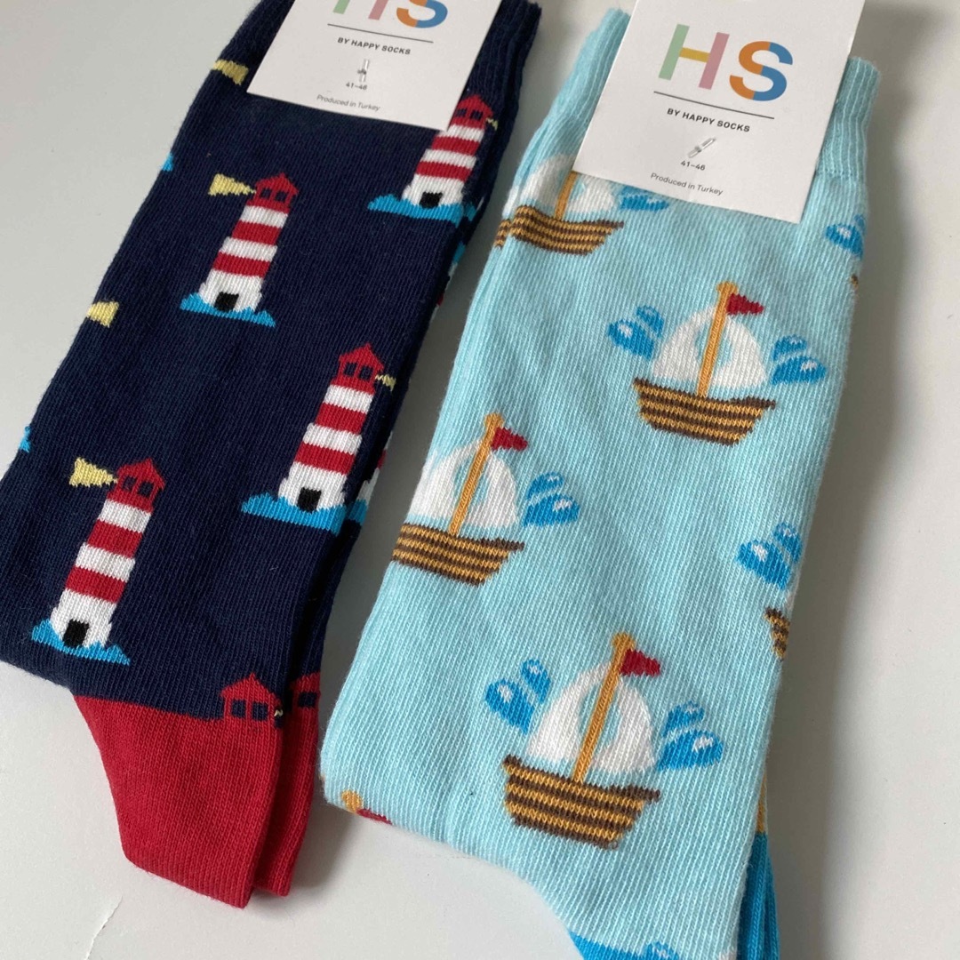 Happy Socks(ハッピーソックス)のハッピーソックス メンズ 靴下 2セットネイビー灯台 ブルーヨット メンズのレッグウェア(ソックス)の商品写真