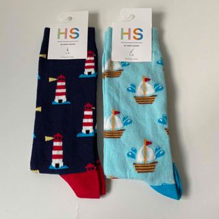 Happy Socks - ハッピーソックス メンズ 靴下 2セットネイビー灯台 ブルーヨット